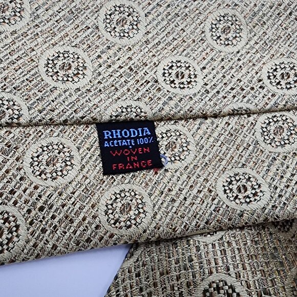 1960s Rhodia Necktie Geometric Gold Yellow Acetate Woven in France 4" W 55" L VT - Picture 5 of 5